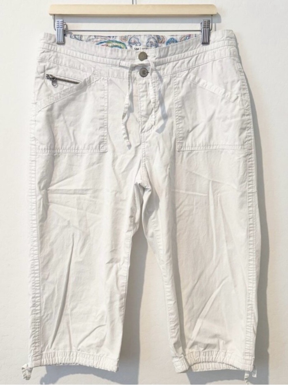 Lee Capris Size 8 White High Rise Straight Leg Drawstring Coastal Grandma Summer